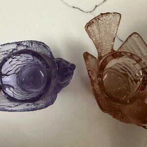 Vintage Degenhart Pink and Lavender Glass Bird Berry Open Salt and Pepper Cellar